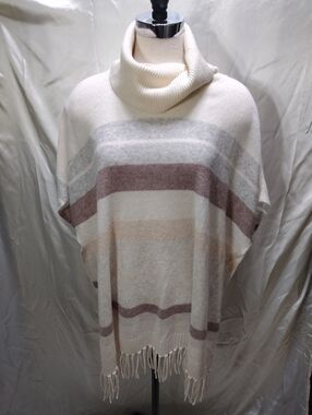 NWT Anthropologie Cashmere Turtle Neck Sweater Poncho Fringe Sz XS/S $250